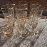 9 art-deco glasses in engraved crystal with gold trim