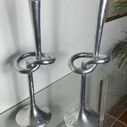 Pair of large aluminium bow candlesticks, Italy, 1970.