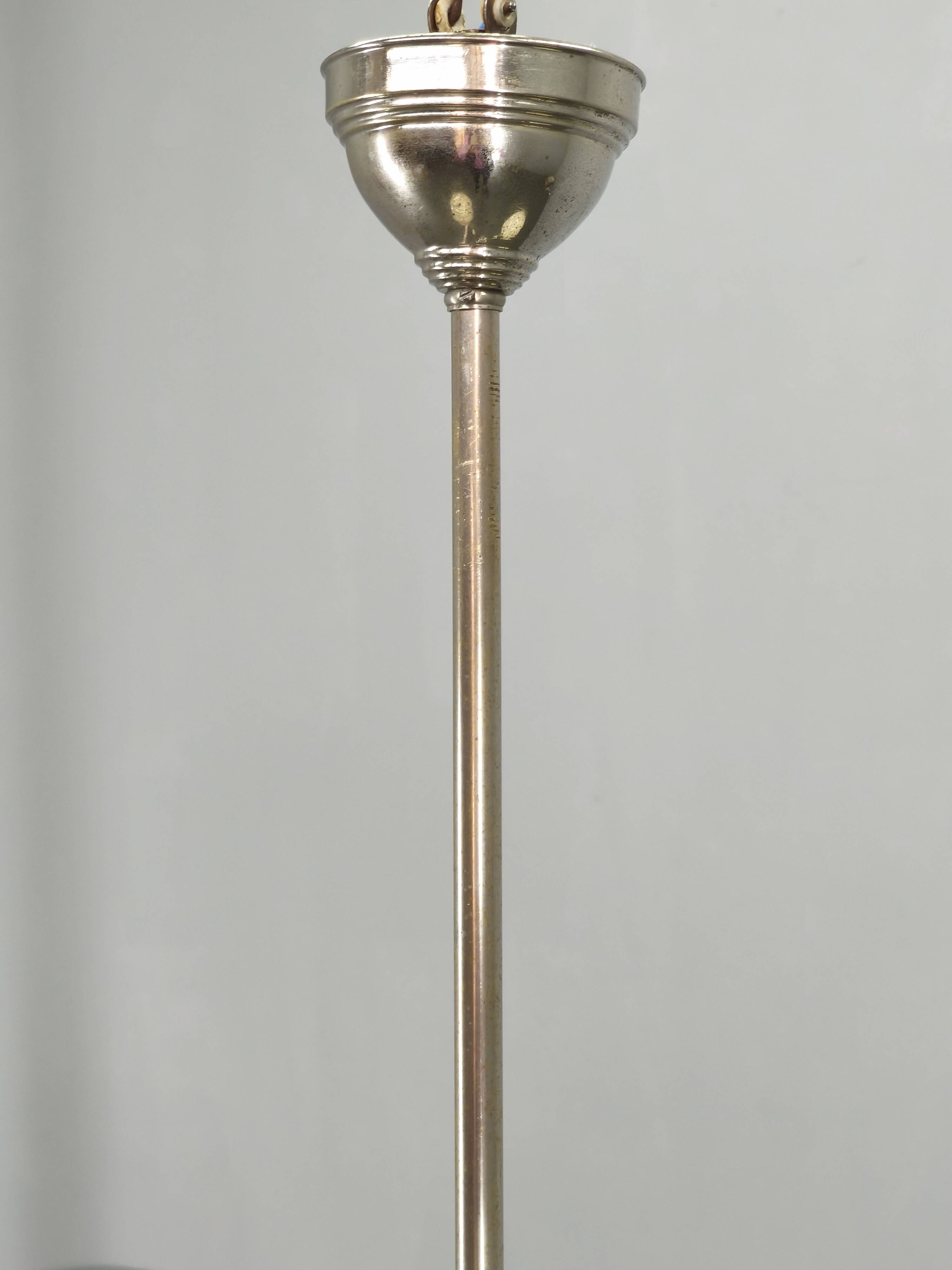 1930s Art Deco Nickel and Glass Chandelier, Czechoslovakia