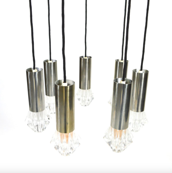 Vintage suspension lamp in chrome metal and glass 1970