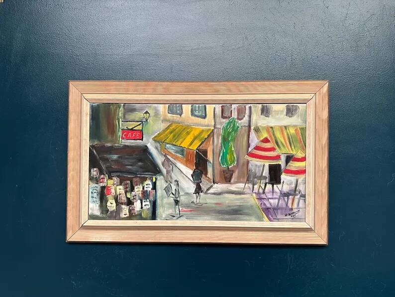 Original Swedish Oil on Canvas – “City Life” by H. Hanson 61 – Vintage & Framed – 72 × 45 cm (28.3" x 17.7")