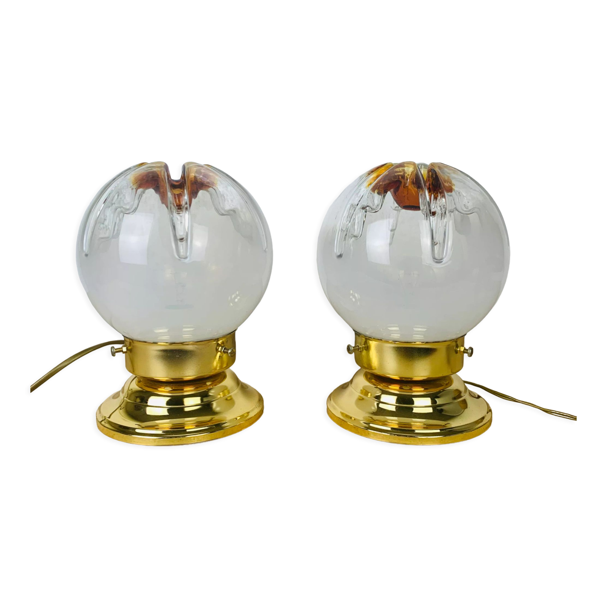 Pair of Mazzega Murano Hollywood Regency gold lamps