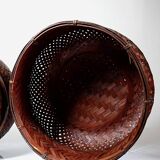 Pair of vintage nesting handmade Japanese woven bamboo baskets