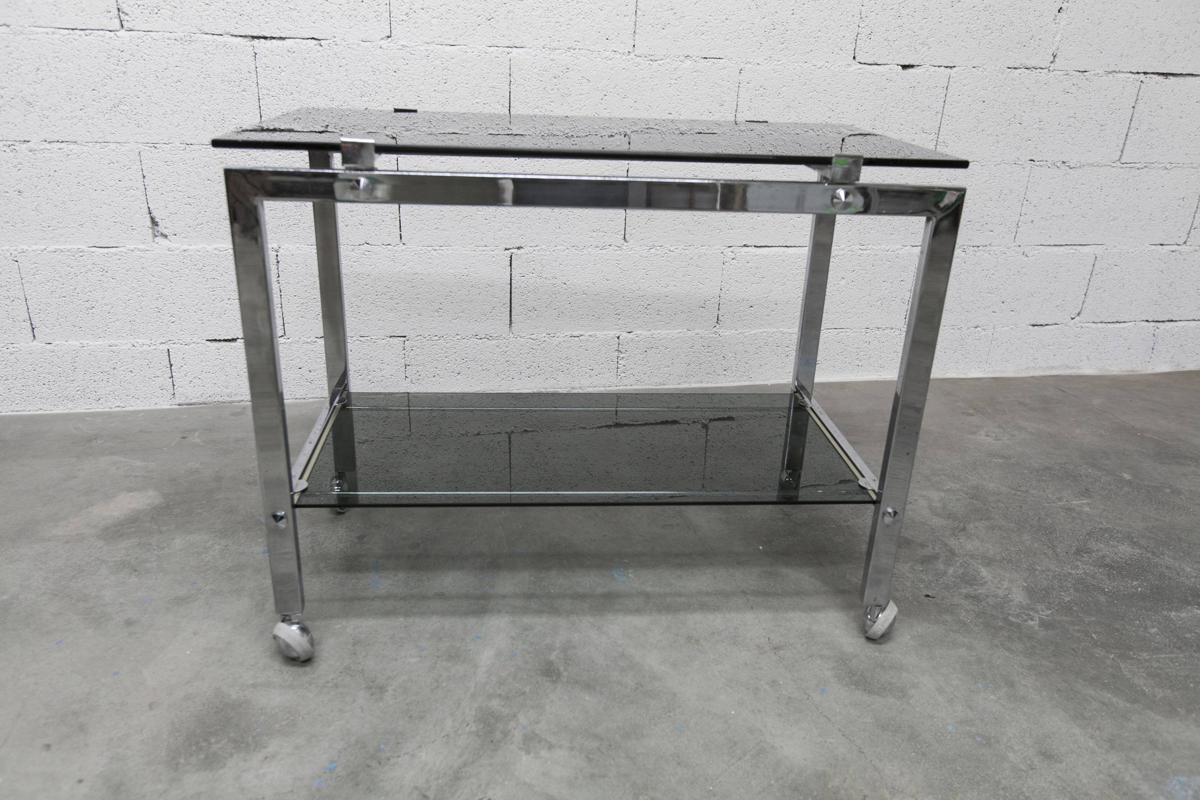 Chrome and smoked glass hi-fi trolley / cabinet 1970