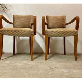 Paire de fauteuils bridge en bois massif et velours circa 1950