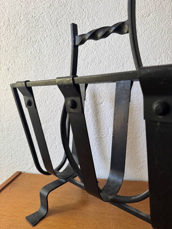 Porte-revues brutaliste en fer forgé, années 50