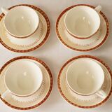 Set of 4 white, red and gold porcelain teacups, Ceranord