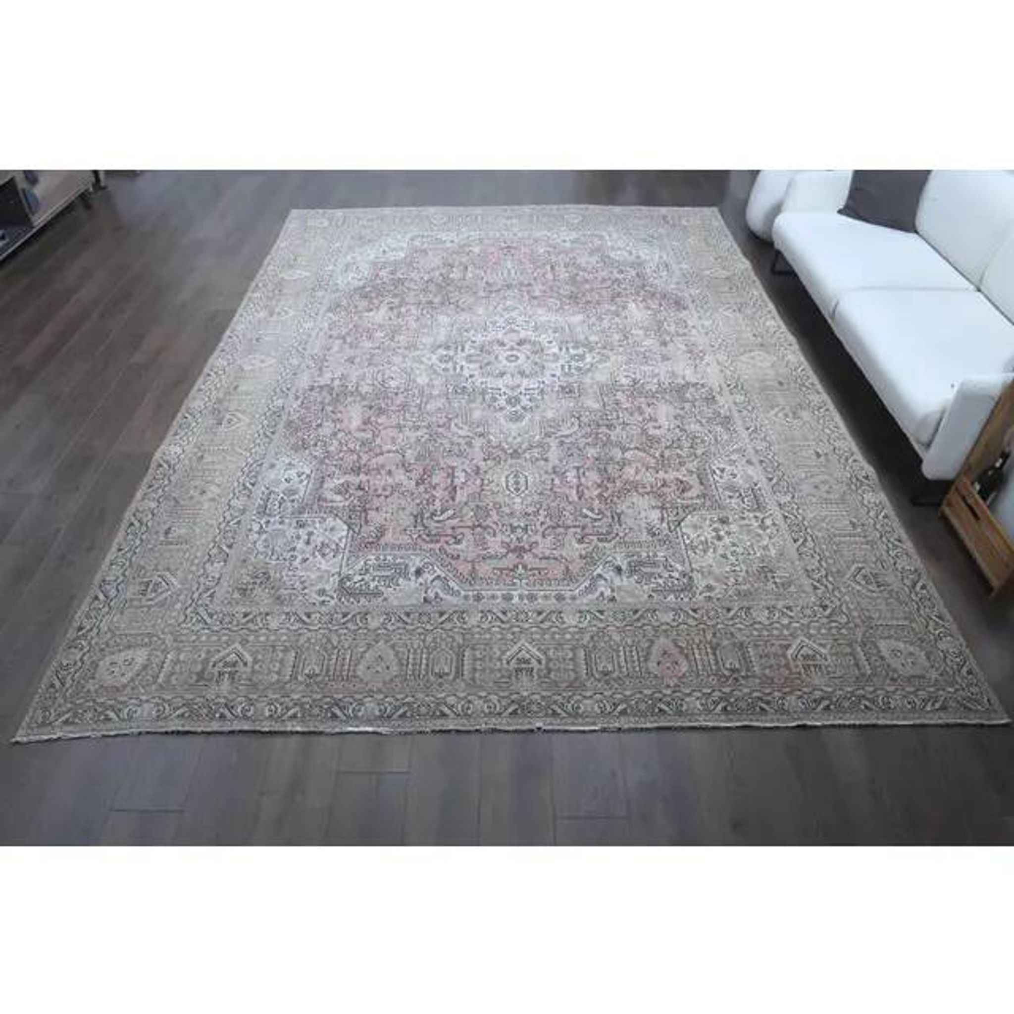 1960s Vintage Persian Handmade Wool Cotton Light Pink Area Rug 285x388
