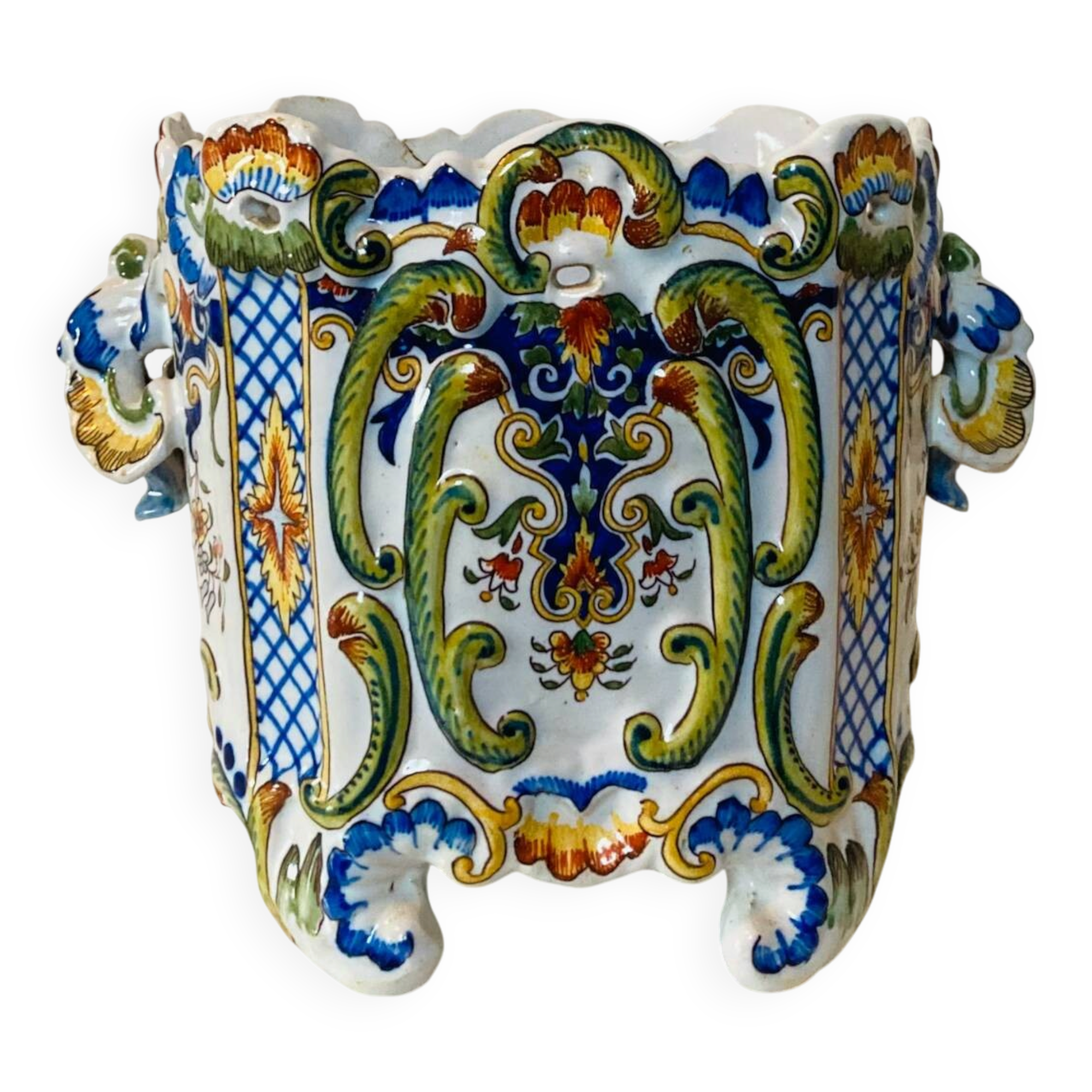 Earthenware cache pot from ROUEN, 19th century.