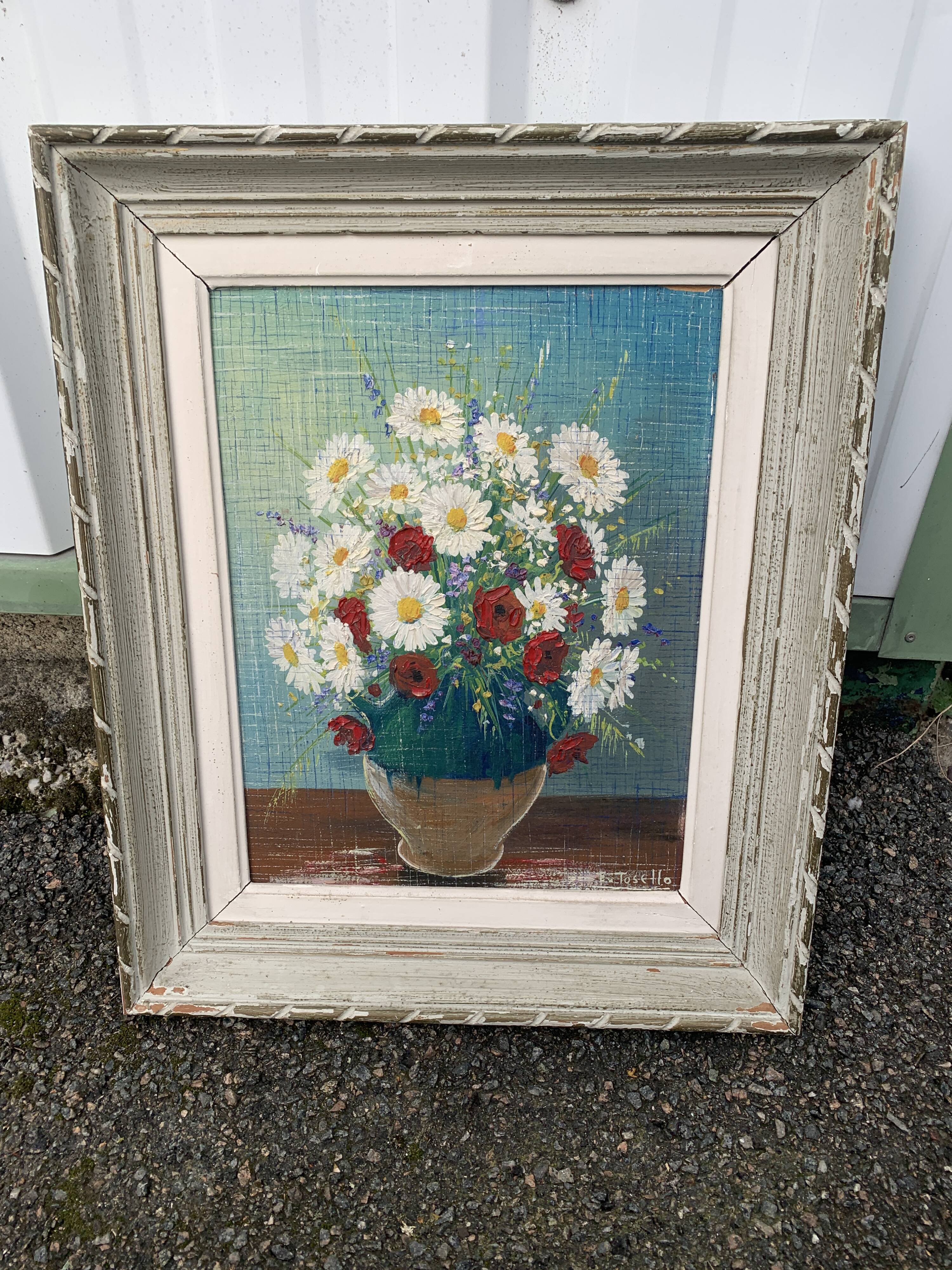 Beautiful painting bouquet of marquetry E Tosselo