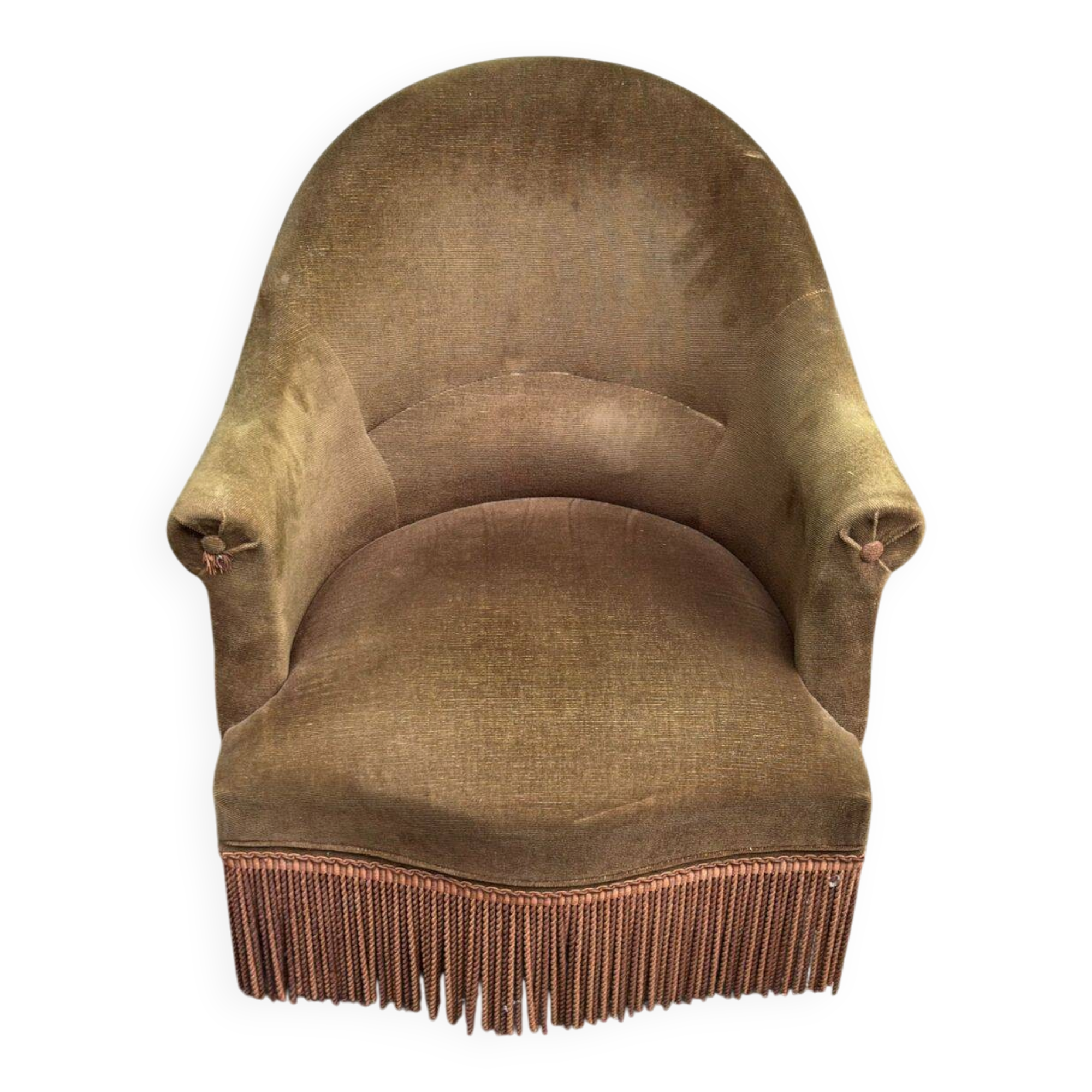 Olive bronze velvet armchair from the 1940s.