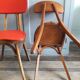 Lot of 2 wooden chairs and red skai