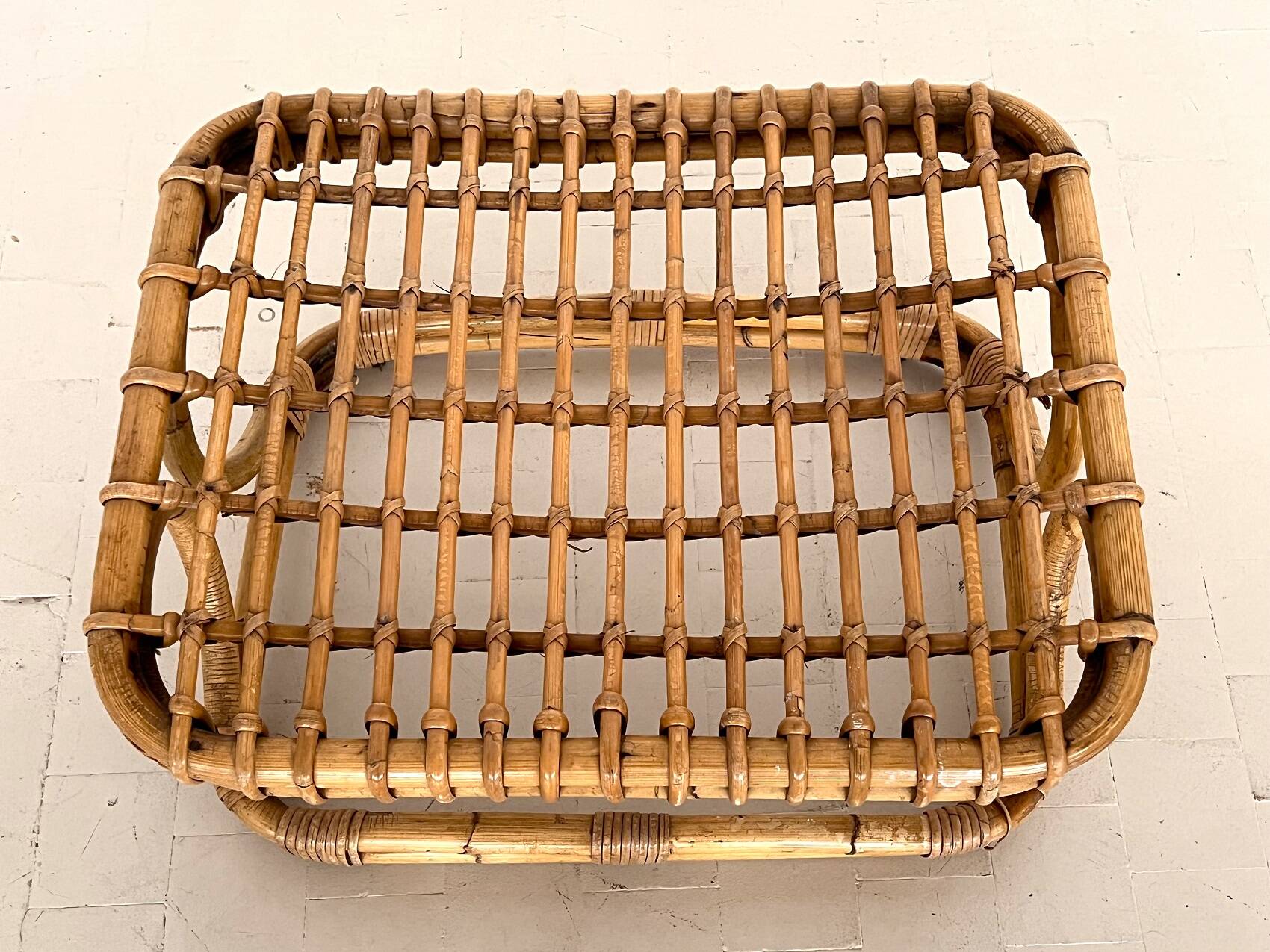 Italian Designer Stool in Bamboo Rattan, 1960s