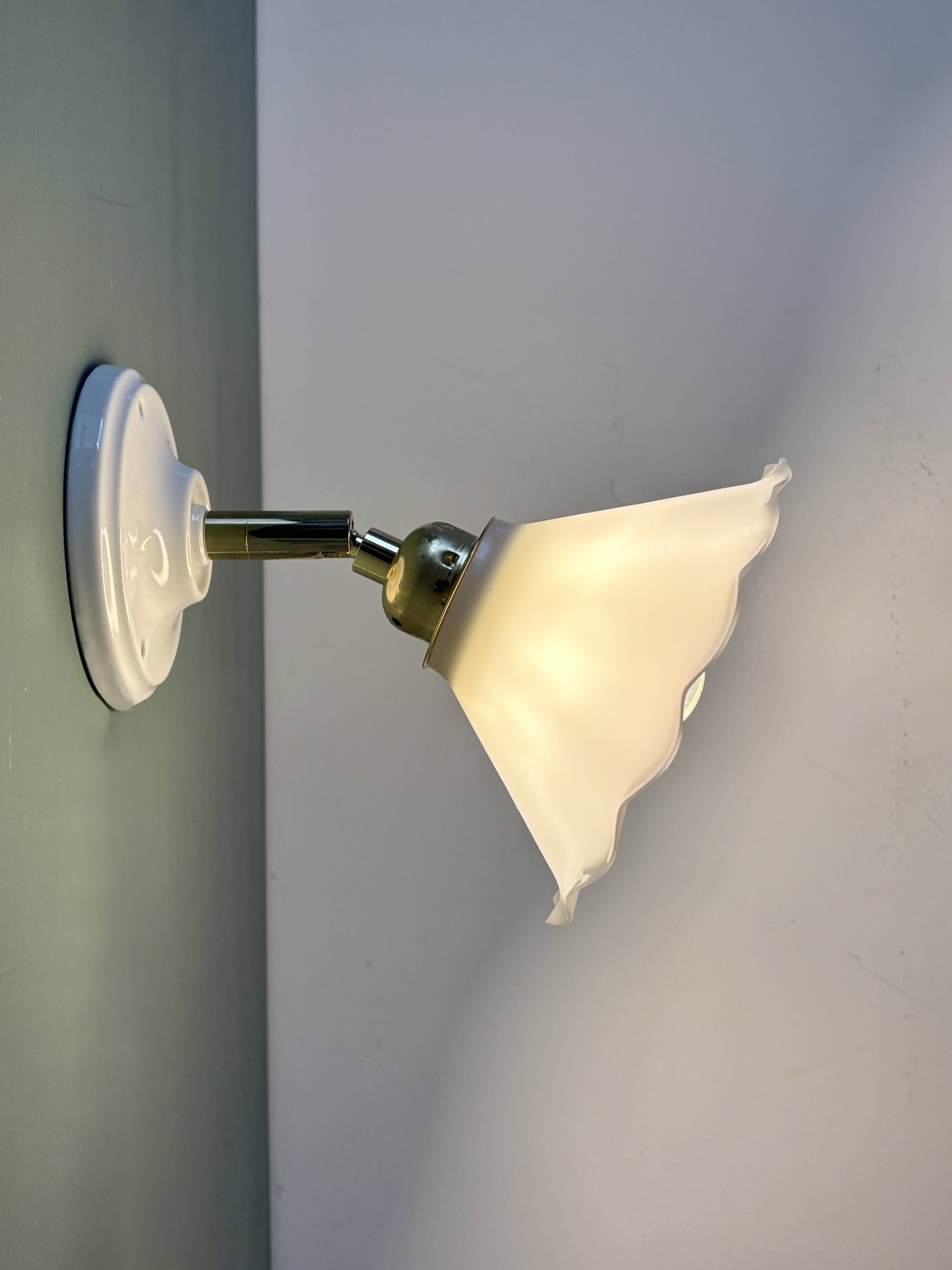 Vintage wall lamp with white opaline glass shade