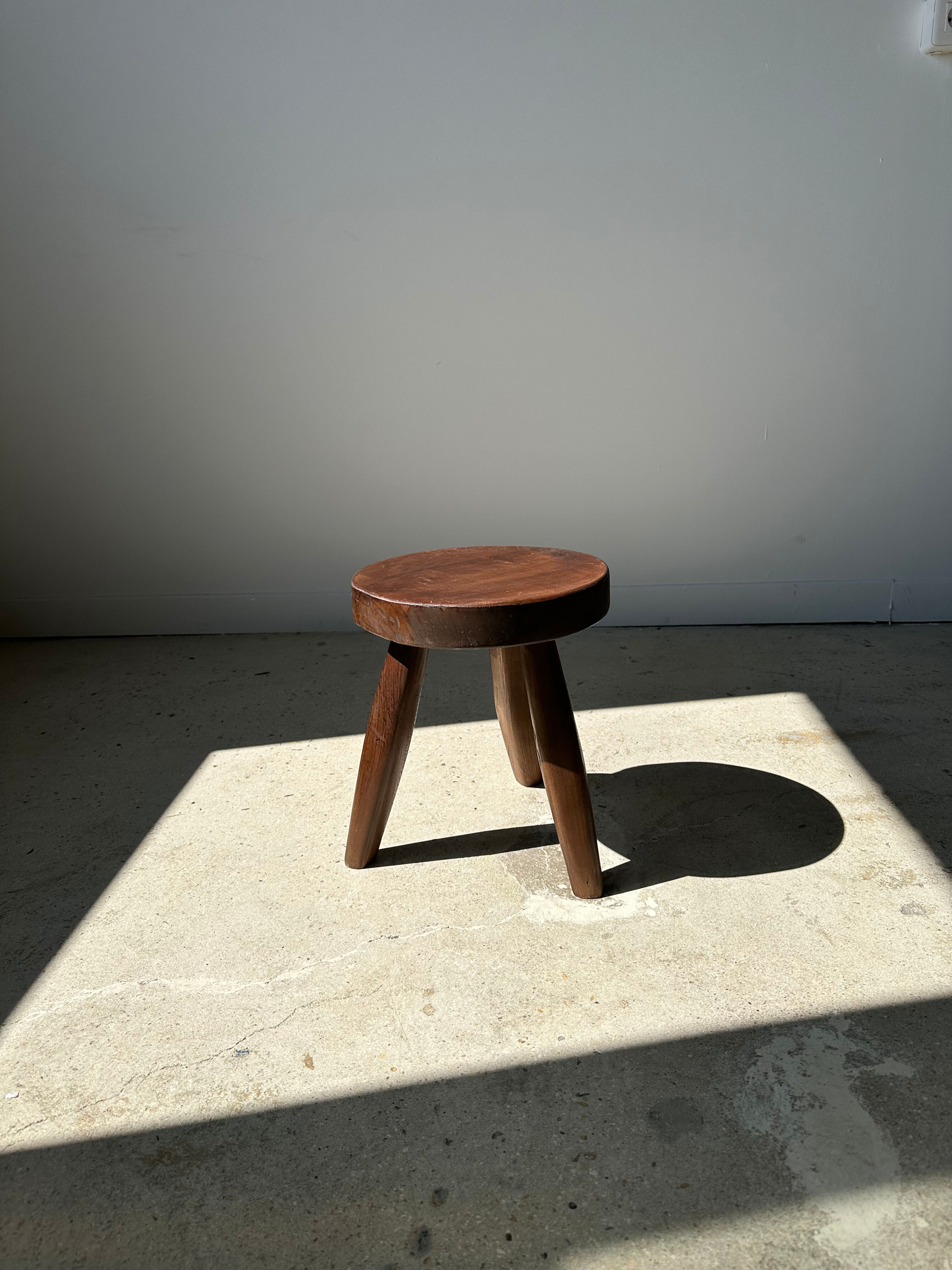 Brown solid wood stool flat circular seat