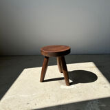 Brown solid wood stool flat circular seat