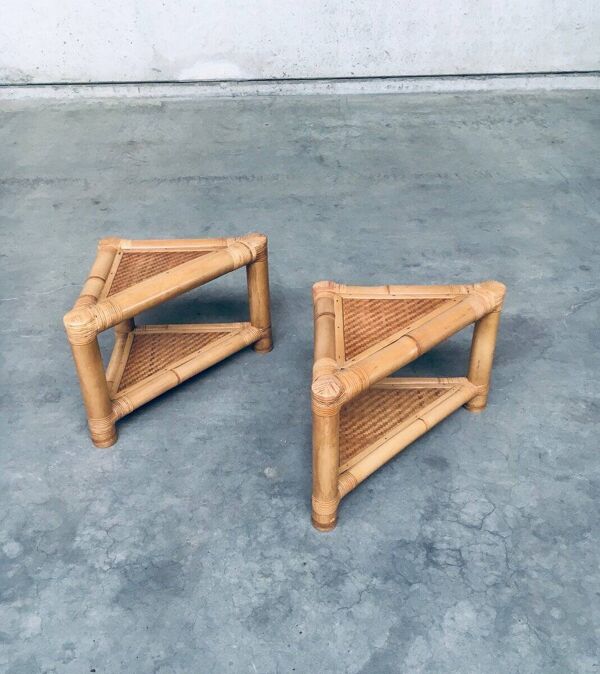 Handcrafted Bamboo Corner Table Set, 1970s, Set of 2