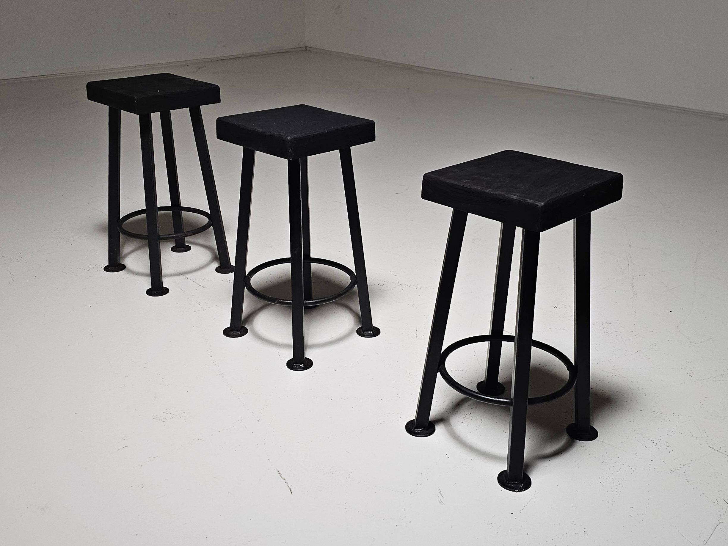 Set of 3 brutalist stools, Belgium, 1970.