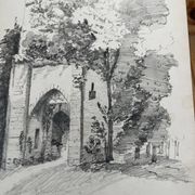 Dessin de paysage : le viviers - la tour en ruine - 49