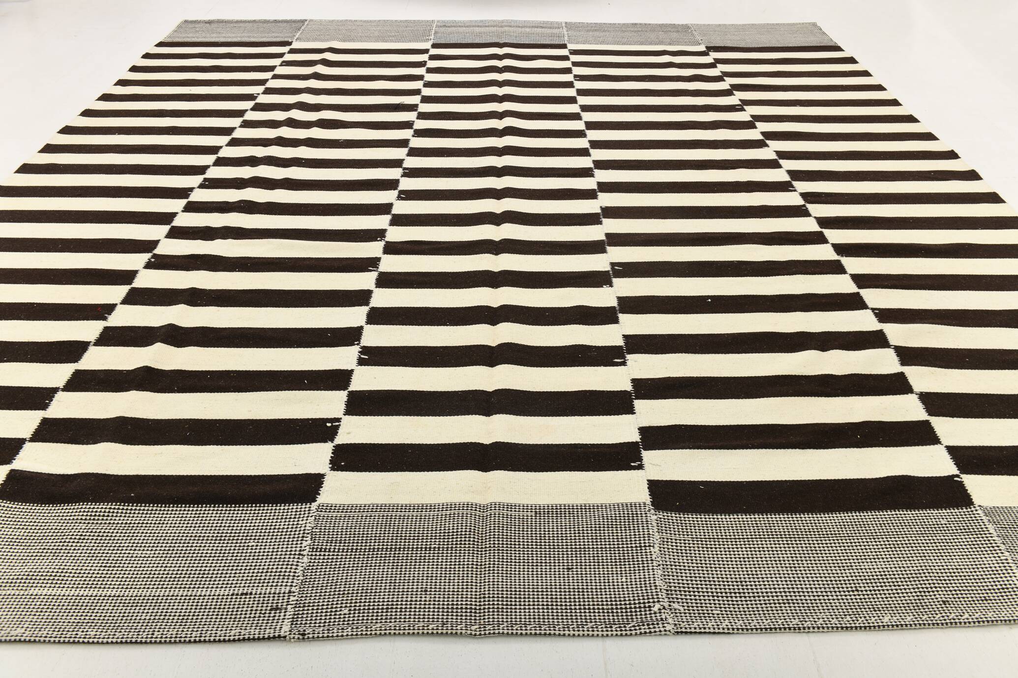 Beige & Dark Brown %100 Wool Hand Woven Vintage Kilim Rug, 378x410 Cm