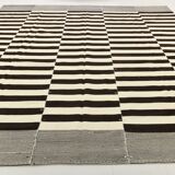 Beige & Dark Brown %100 Wool Hand Woven Vintage Kilim Rug, 378x410 Cm