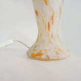 Lampe champignon en pâte de verre blanche tacheté orange à 2 feux, style Art Déco. Année 60