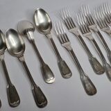 Set of 12 cutlery, tablespoons and fork, hallmark "white metal", 21 cm
