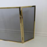 Fire screen, 3-panel brass spark screen for fireplace, modernist, minimalist, 1970