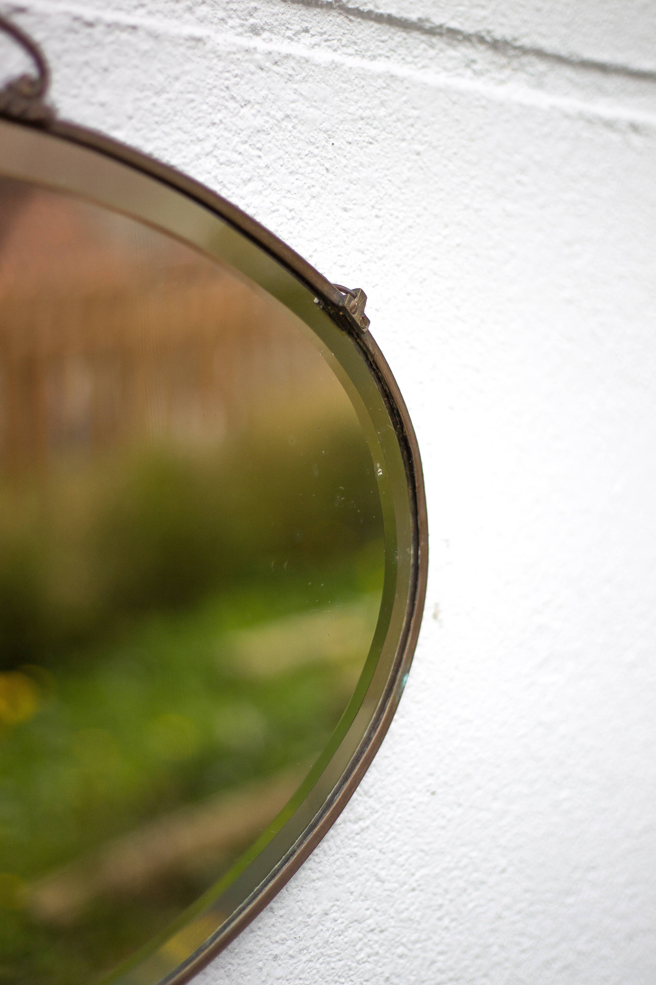 Art nouveau bronze mirror, art deco mirror, oval mirror, beveled mirror, wall decoration, mirror