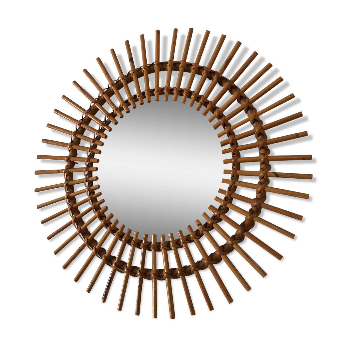 Vintage rattan sun mirror 48x48cm