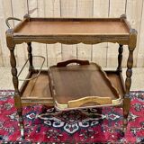 Trolley on wheels and its tray, work from the 1960s in beech