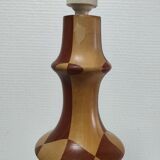 Turned wooden lamp and vintage wood inlay
