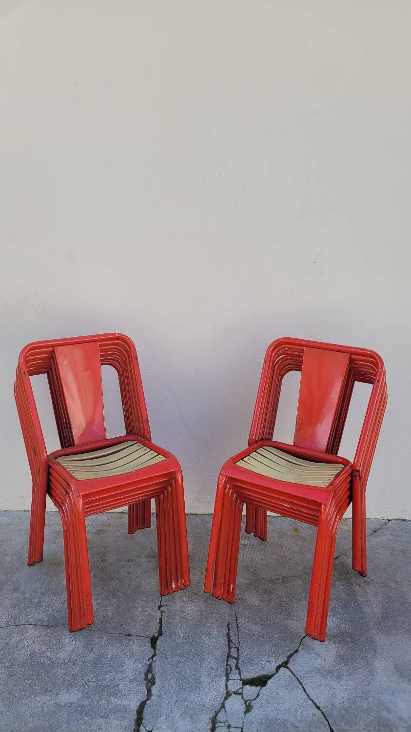 Set of 12 Tolix bistro chairs by Xavier Pauchard model T4 - 1950s