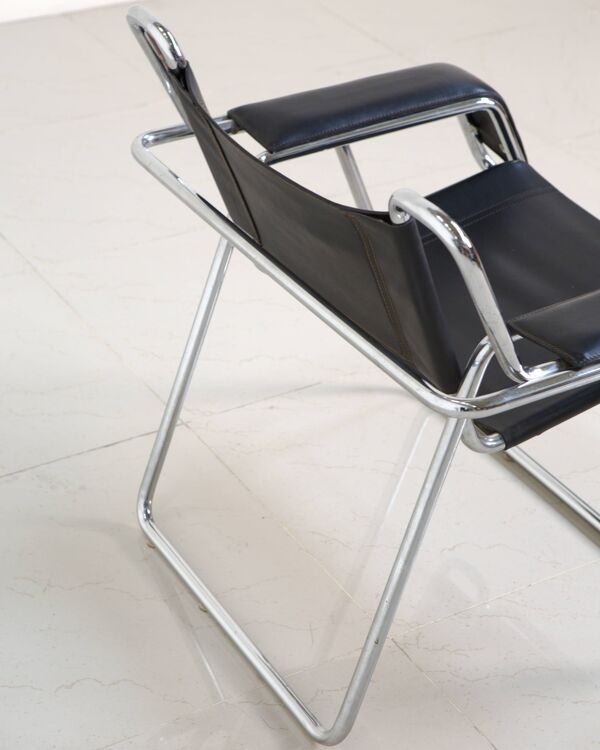 Fauteuil en métal et cuir noir par Gastone Rinaldi pour Thema 80's