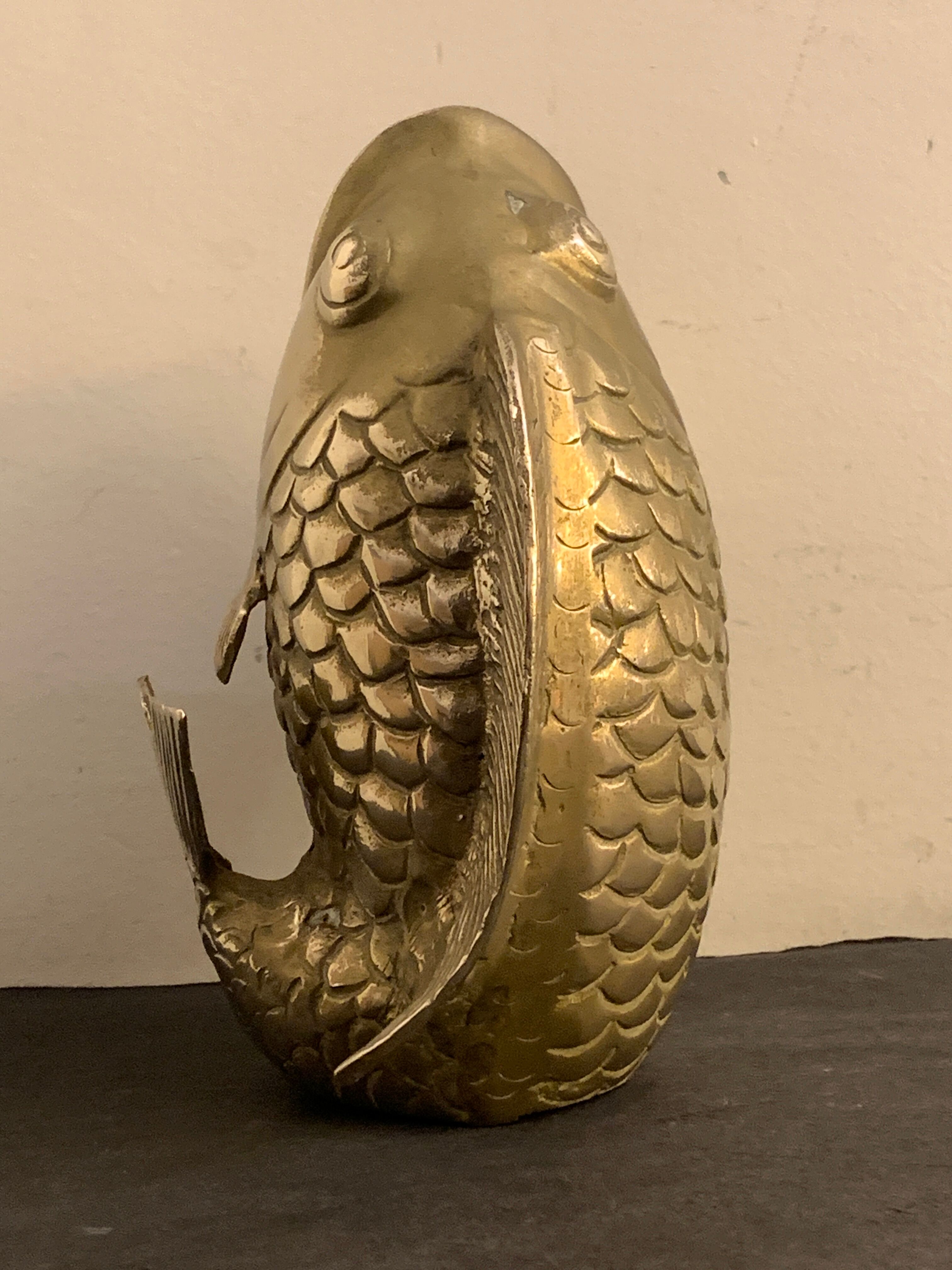 Koi fish vase, solid brass carp, Japan, late nineteenth century