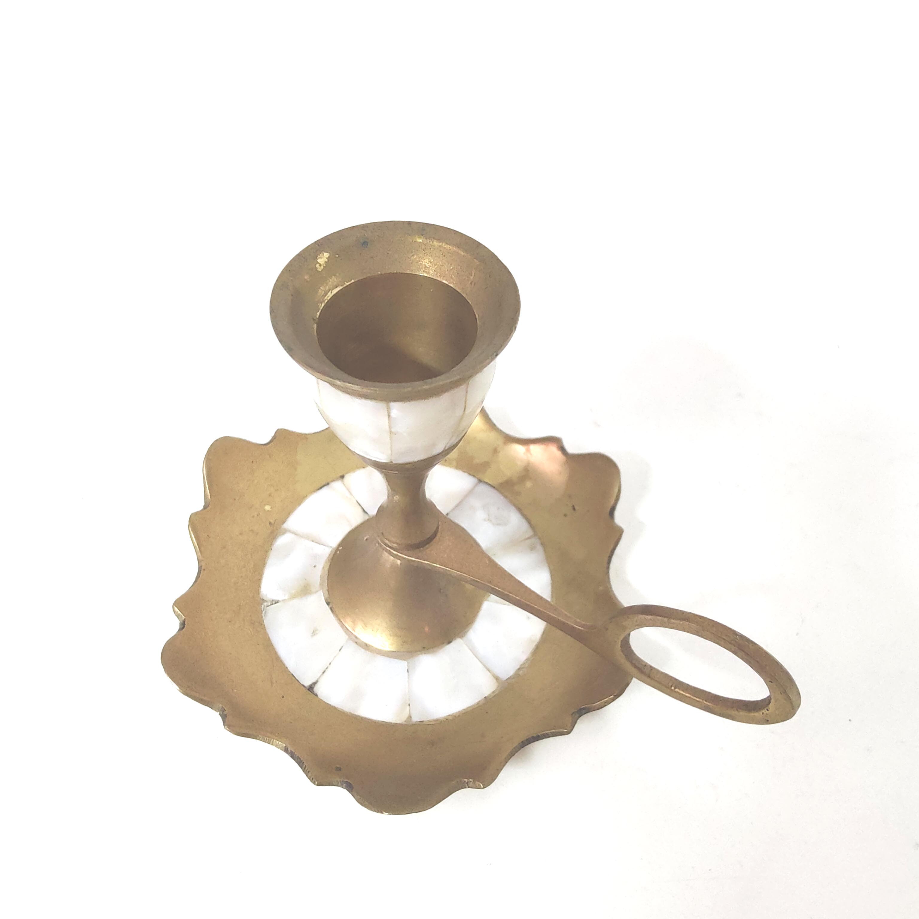 Brass and mother-of-pearl candle holder