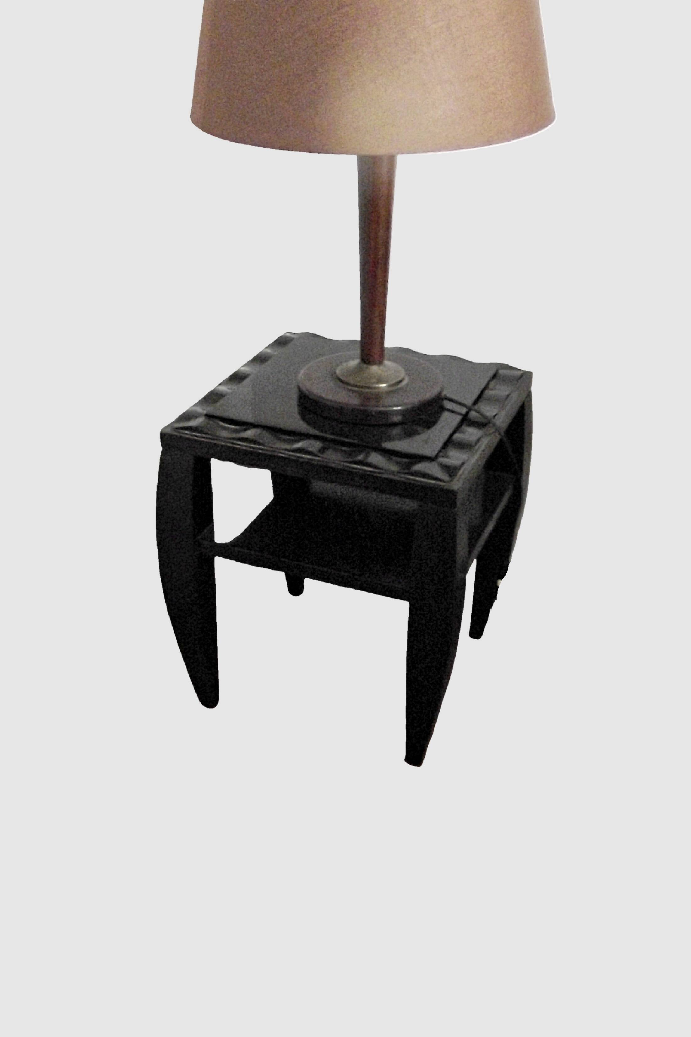 Pair of bedside tables with stylised design, good quality.