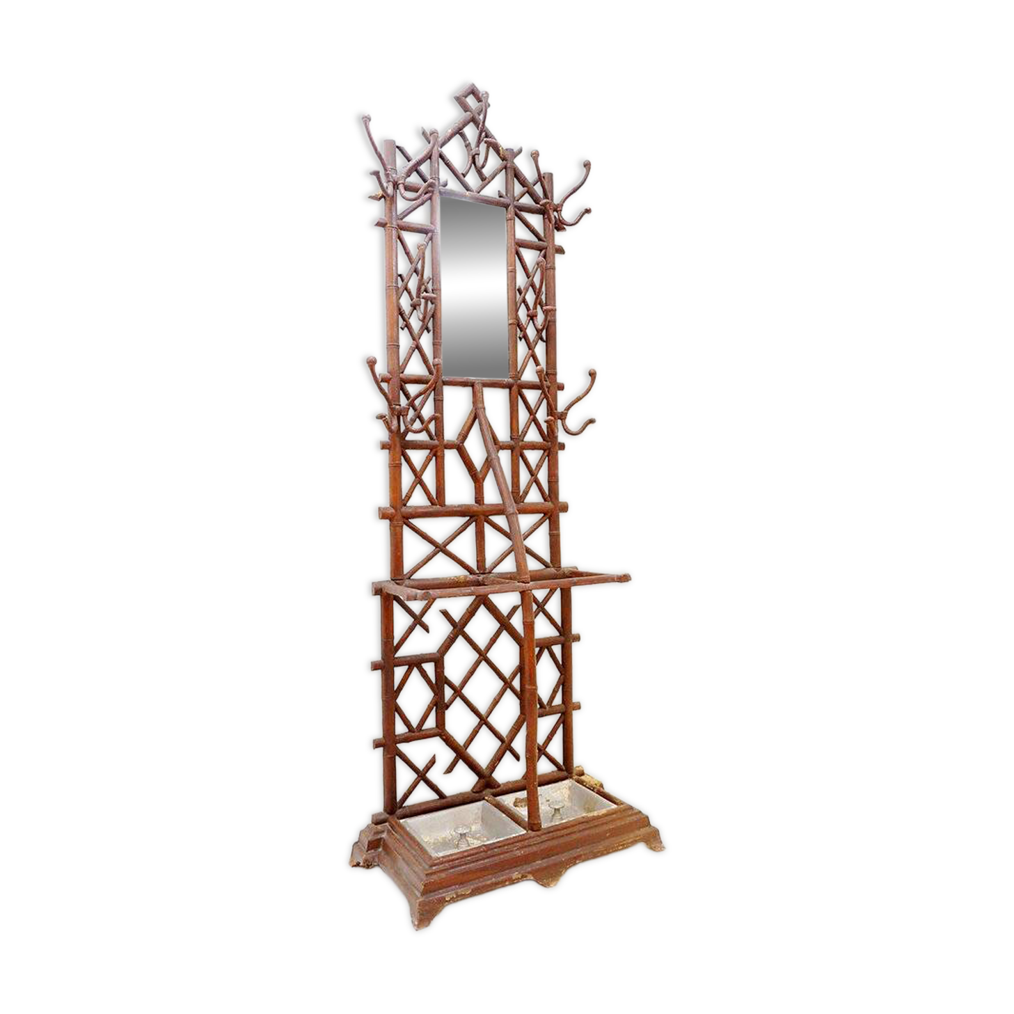Coat rack or hall tree, 19th century - patinated cast iron imitating bamboo