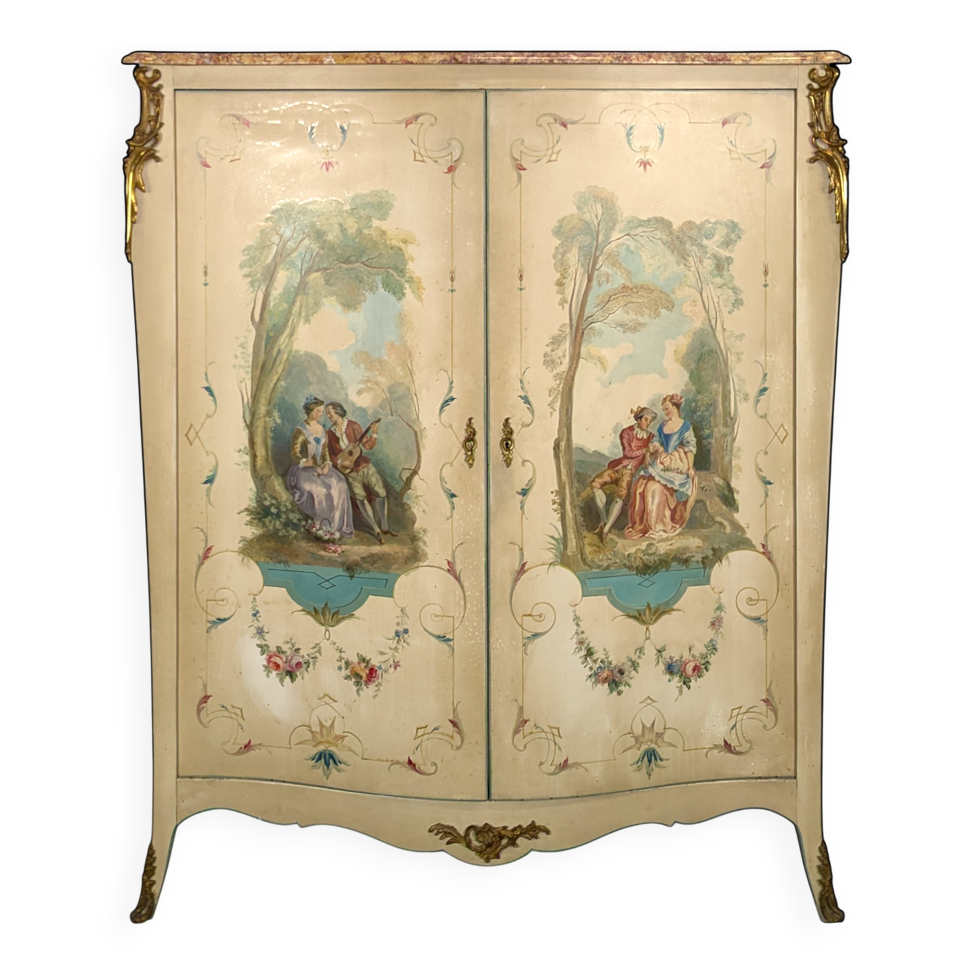 Louis XV style wardrobe with decorations of gallant scenes.