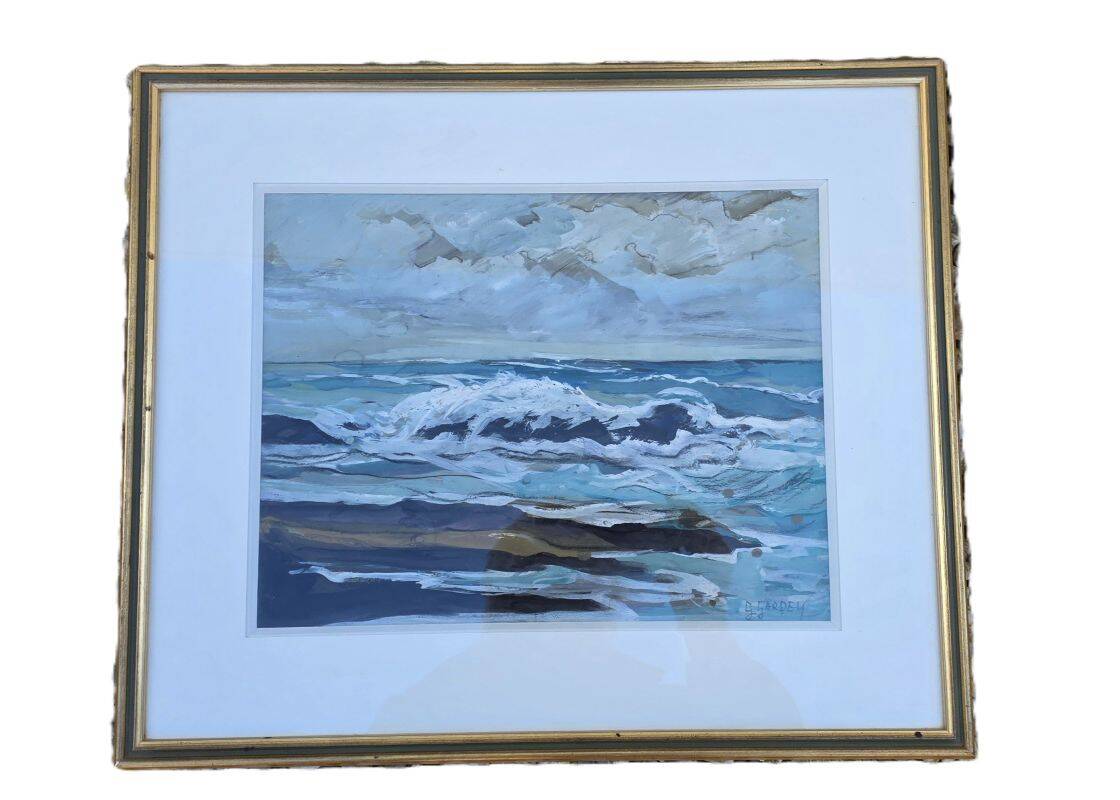 Gardey Germaine, Marine Gouache Rocky Coast circa 1970