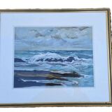 Gardey Germaine, Marine Gouache Rocky Coast circa 1970