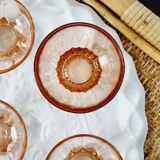 Lot de 6 coupes à champagne en verre rose dépareillées