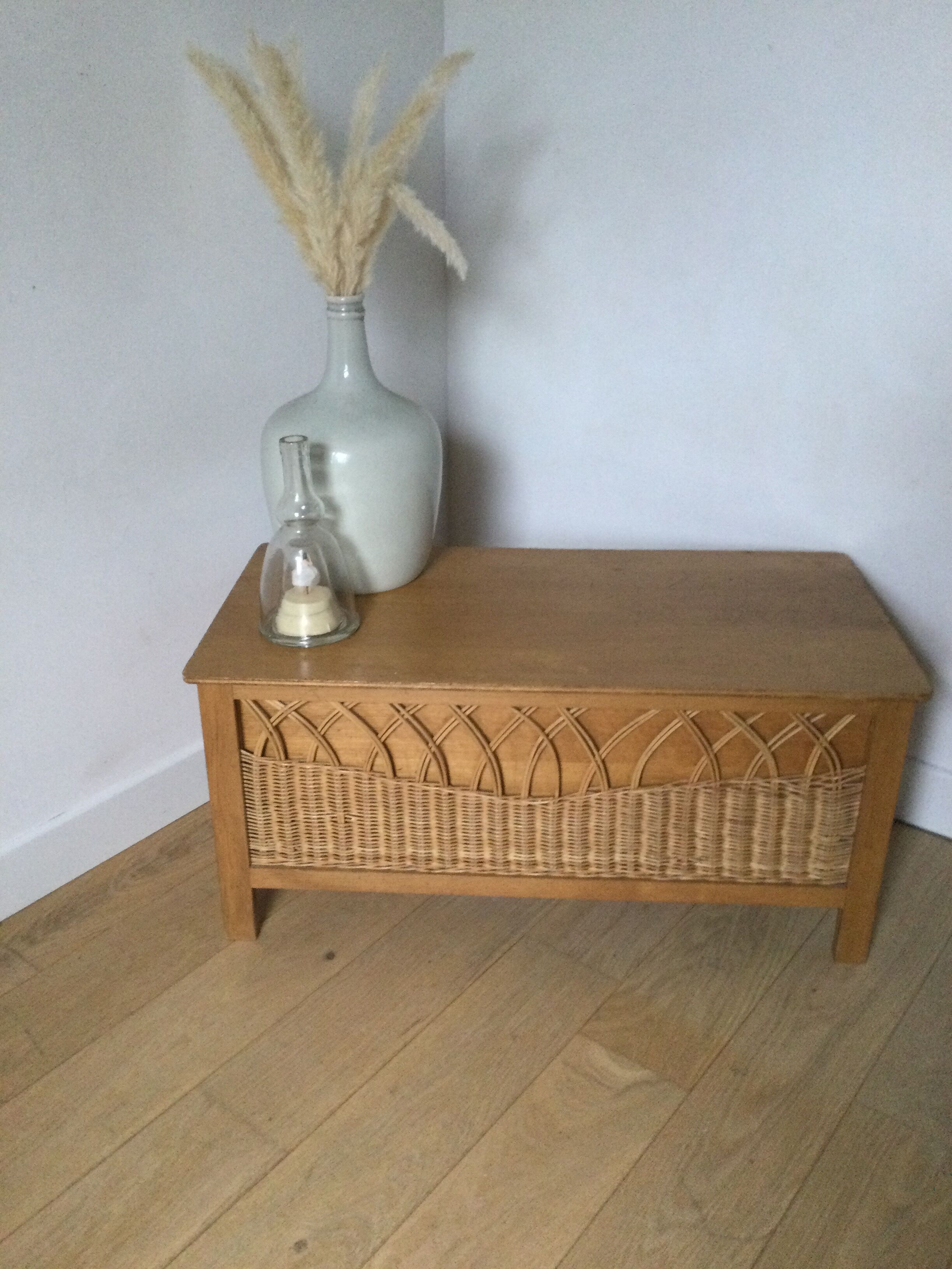 Vintage wood and rattan chest