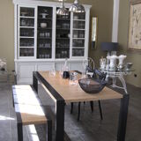 Table with Fermob bench in natural wood and iron