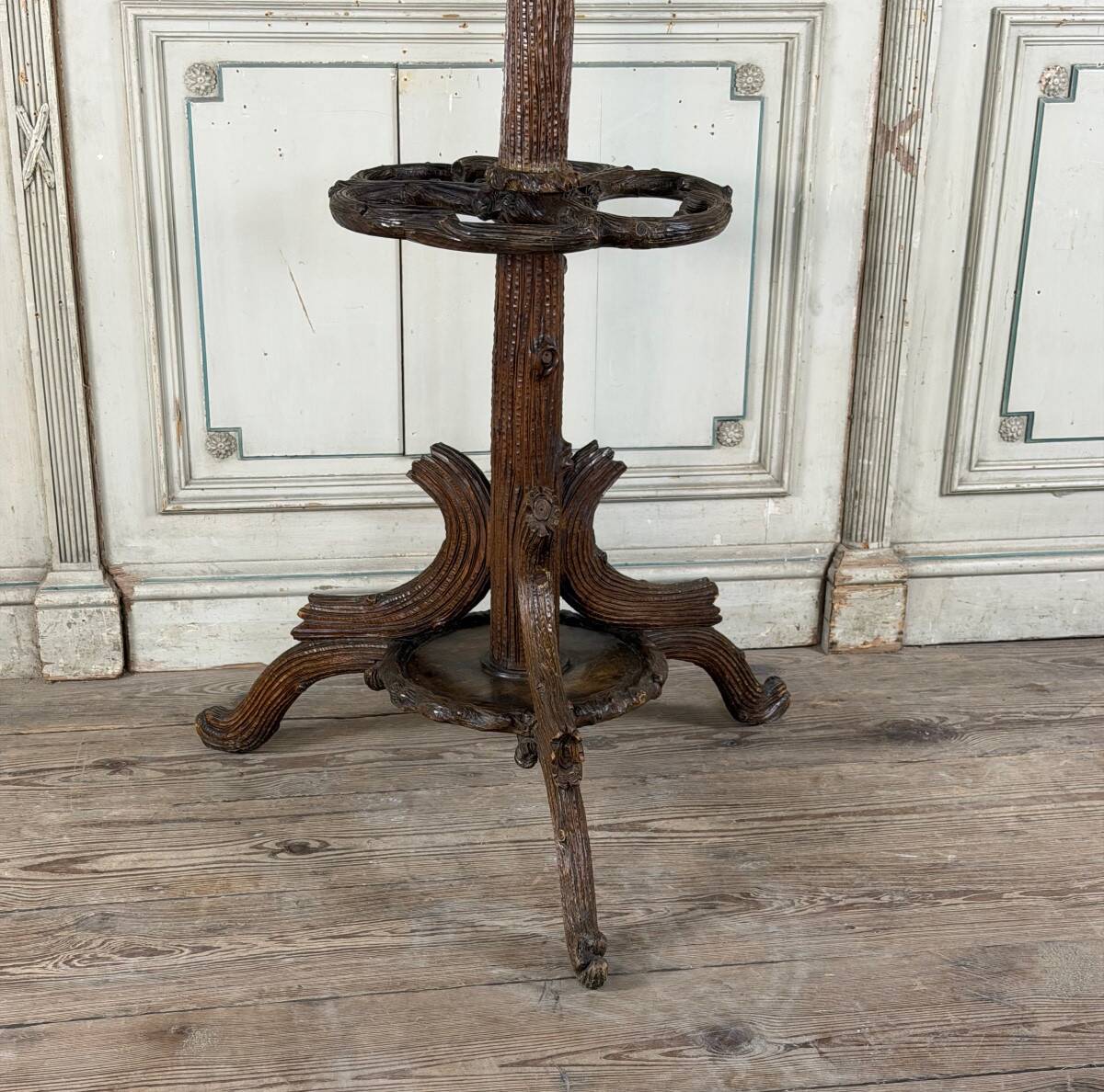 Carved wooden coat rack from the Black Forest, circa 1900.