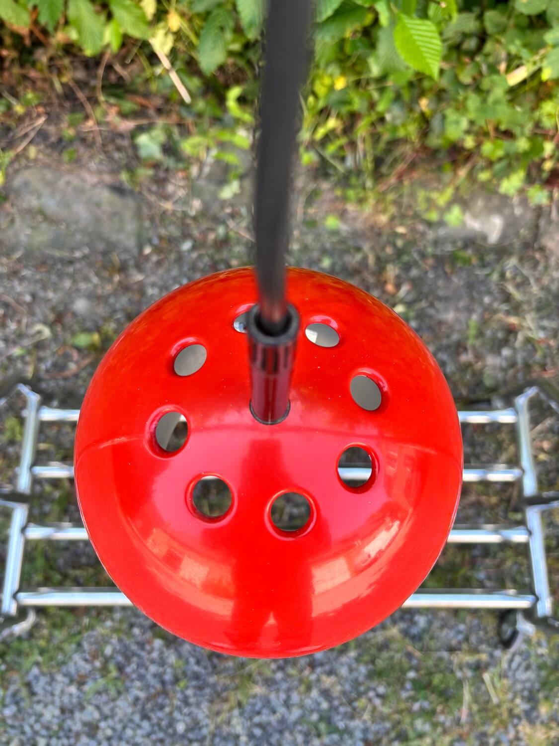 Orange metal eye ball pendant light by LITA vintage 1970