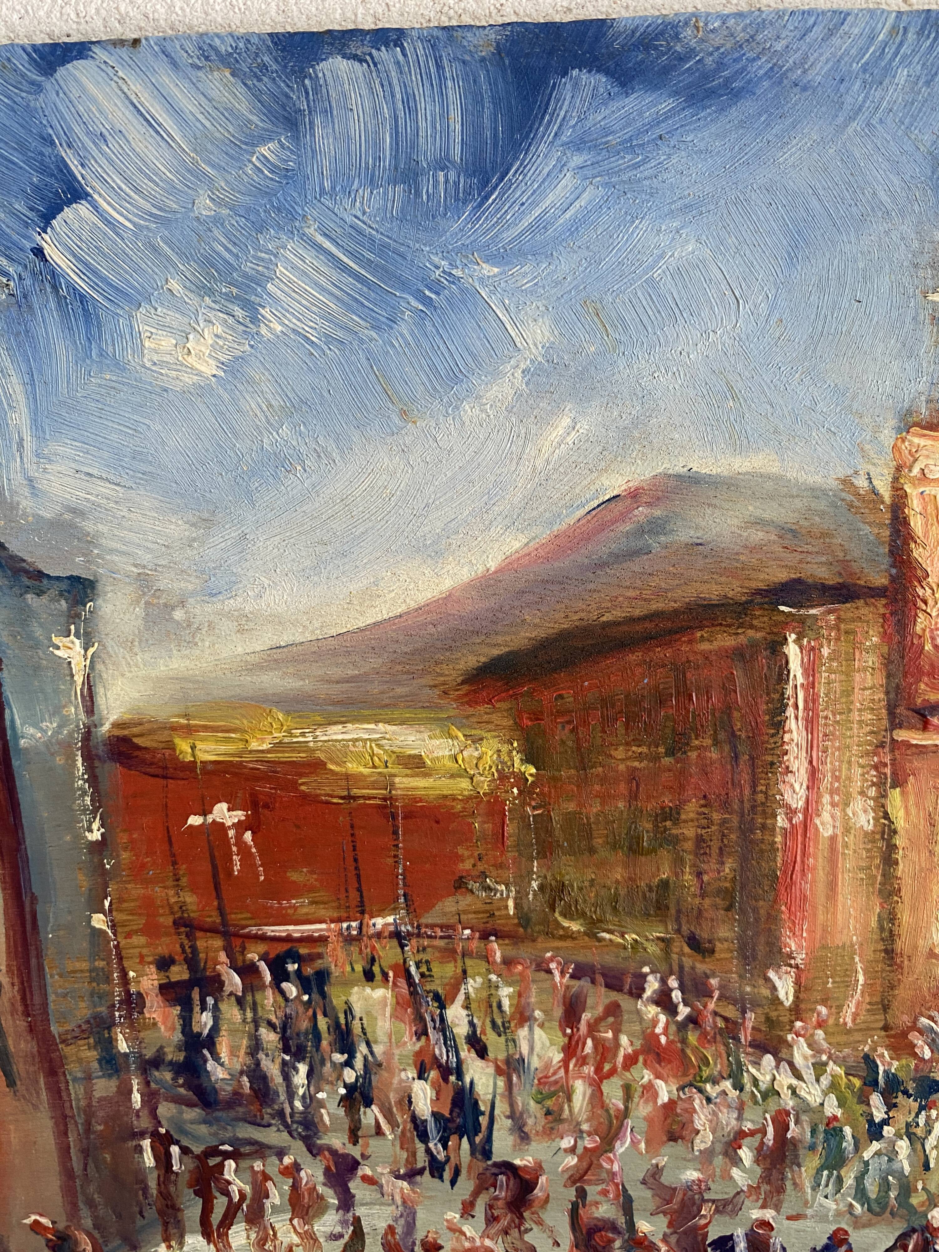Oil on wood, “village festival”, Italy, 1960s