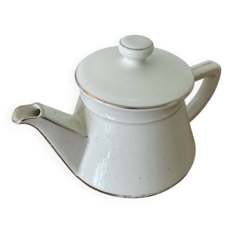 Ancienne Théière Aluminite FRUGIER Céramique Blanche & Argentée Vintage