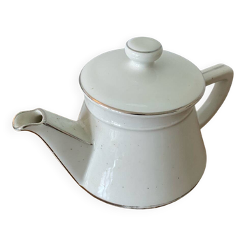 Antique Aluminite Teapot FRUGIER White & Silver Ceramic Vintage