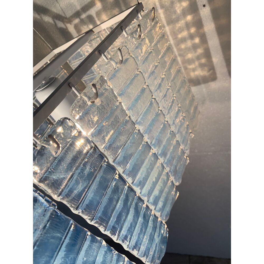 Opalino striped “listelli” murano glass rectangular chandelier